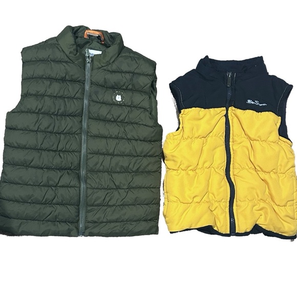 BUNDLE 2 Puffer Vests for Toddler Boy size 3T Olive Green and Navy/Yellow Zip Up - Picture 10 of 11